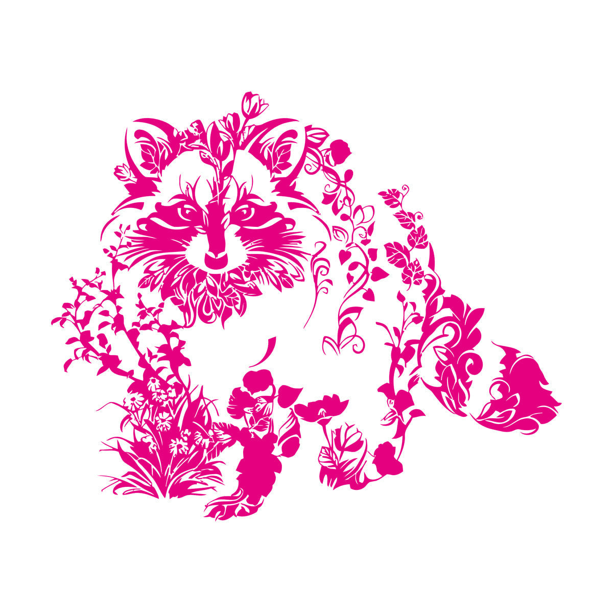 Wall Vinyl Sticker Decor Art Abstract Raccoon Animal Flowers Natural Waterproof