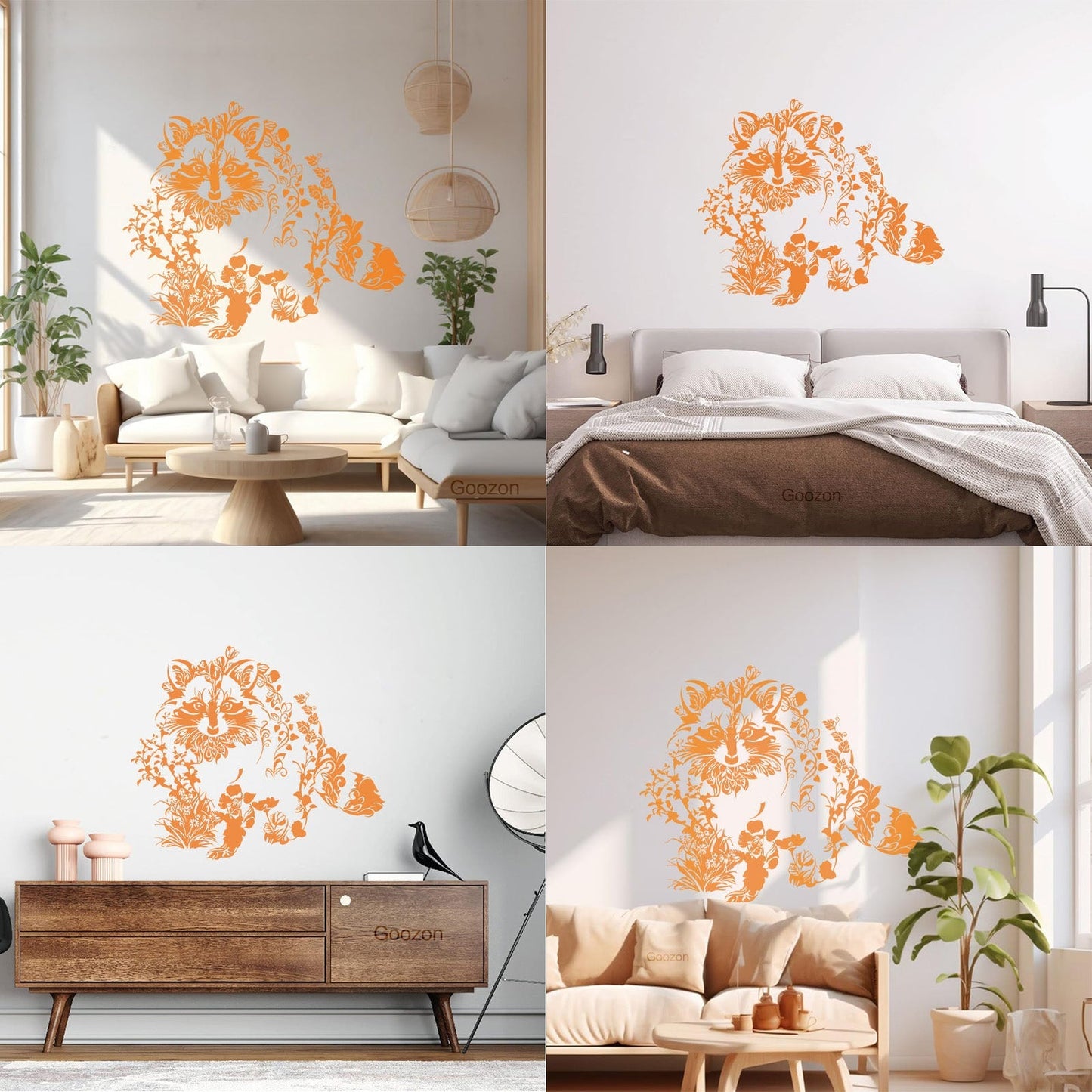 Wall Vinyl Sticker Decor Art Abstract Raccoon Animal Flowers Natural Waterproof