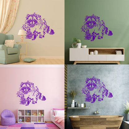 Wall Vinyl Sticker Decor Art Abstract Raccoon Animal Flowers Natural Waterproof