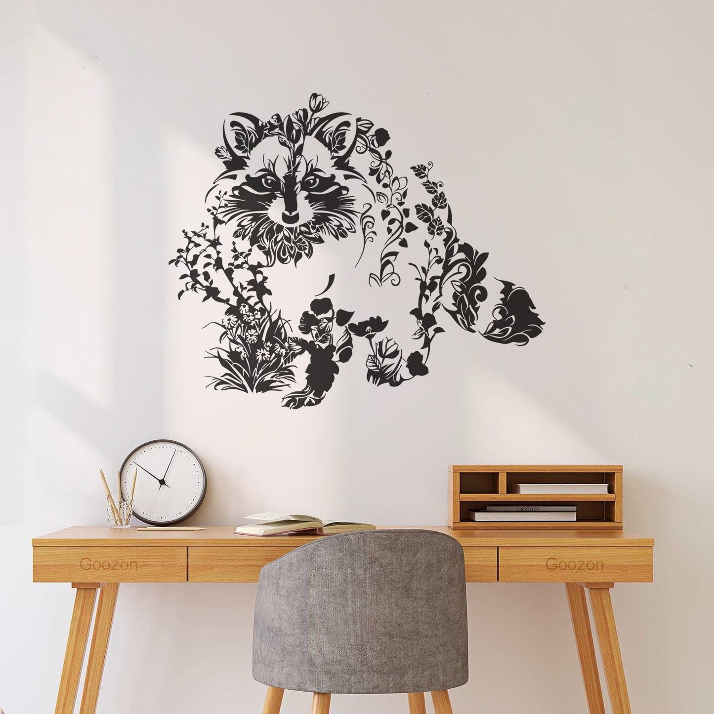 Wall Vinyl Sticker Decor Art Abstract Raccoon Animal Flowers Natural Waterproof