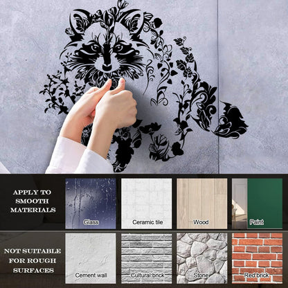 Wall Vinyl Sticker Decor Art Abstract Raccoon Animal Flowers Natural Waterproof