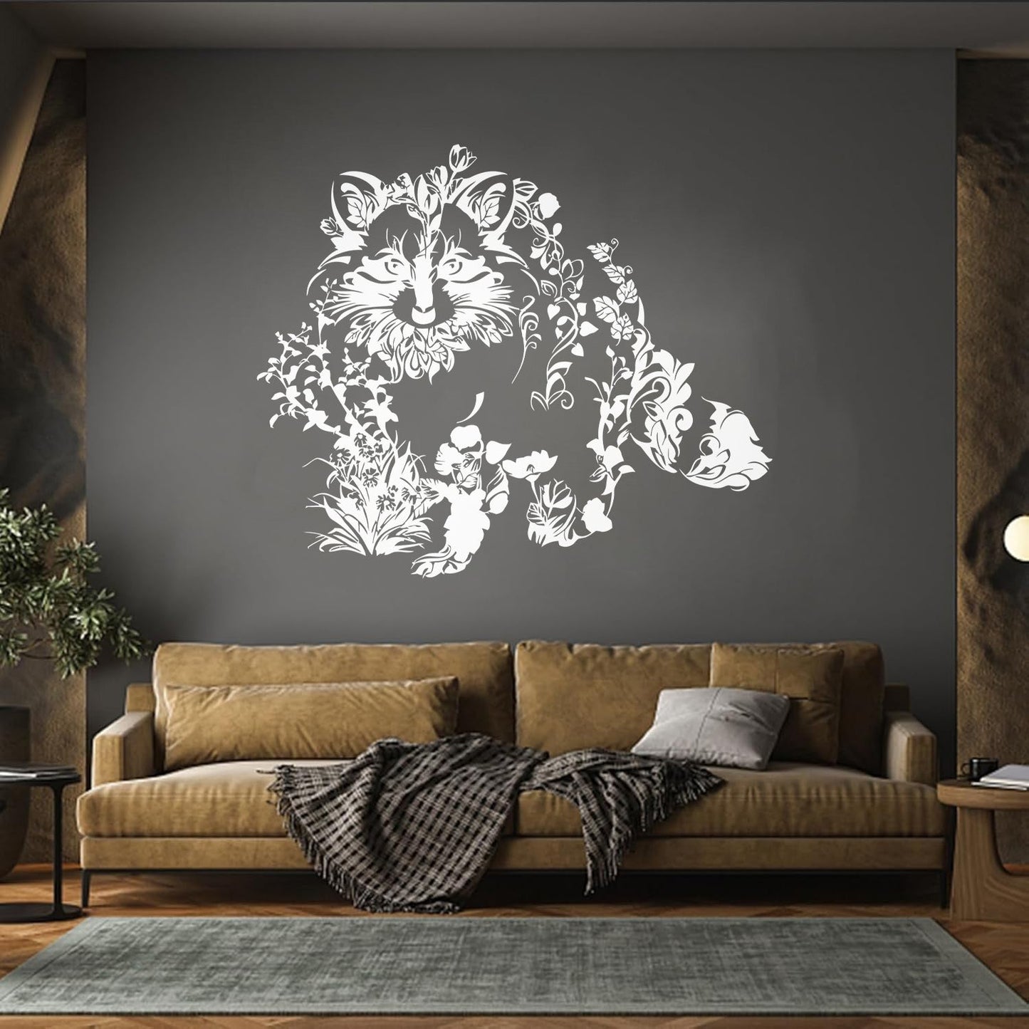 Wall Vinyl Sticker Decor Art Abstract Raccoon Animal Flowers Natural Waterproof