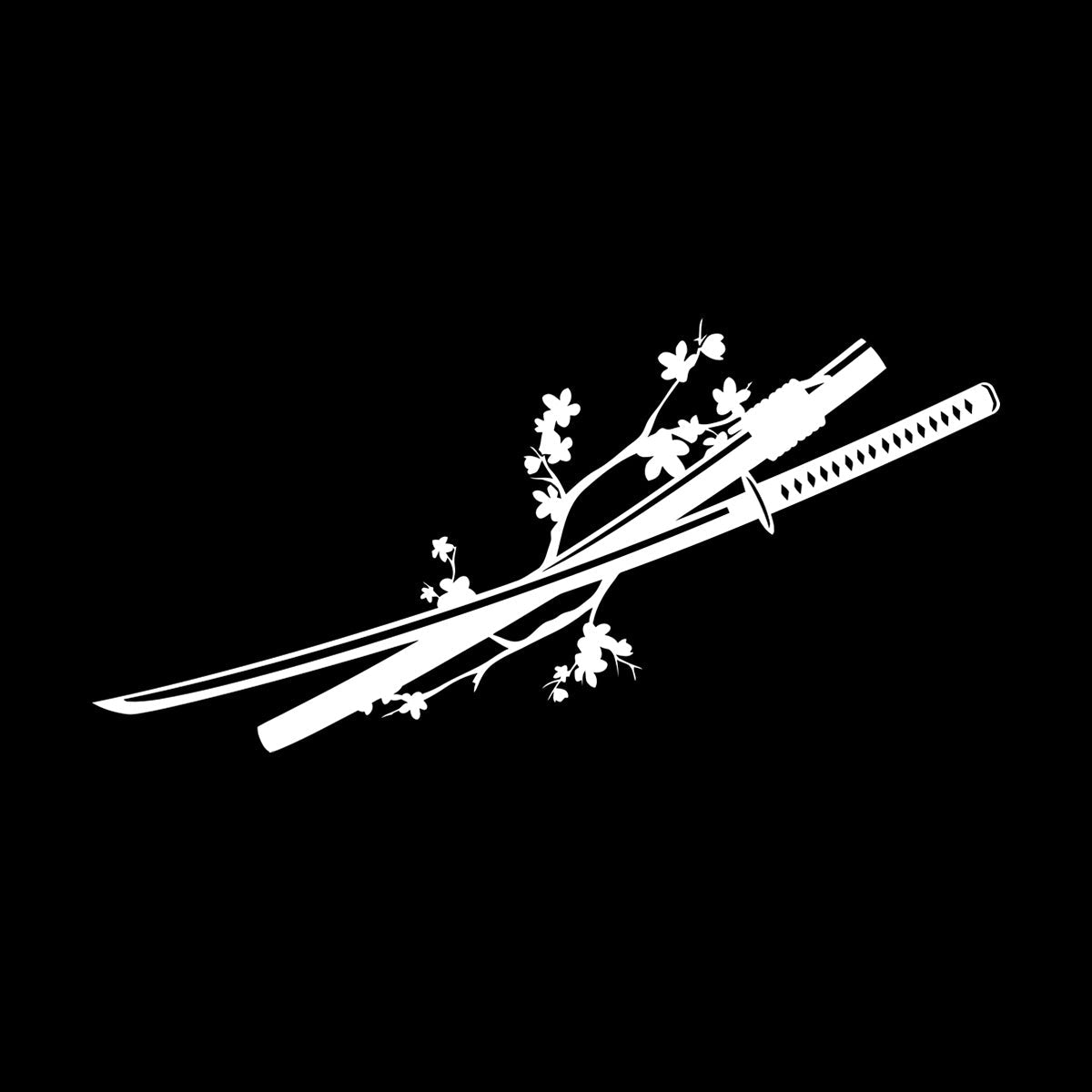 Asian Japanese Catana Sword Sakura Branch Flowers Wall Decals Pvc Window Decals