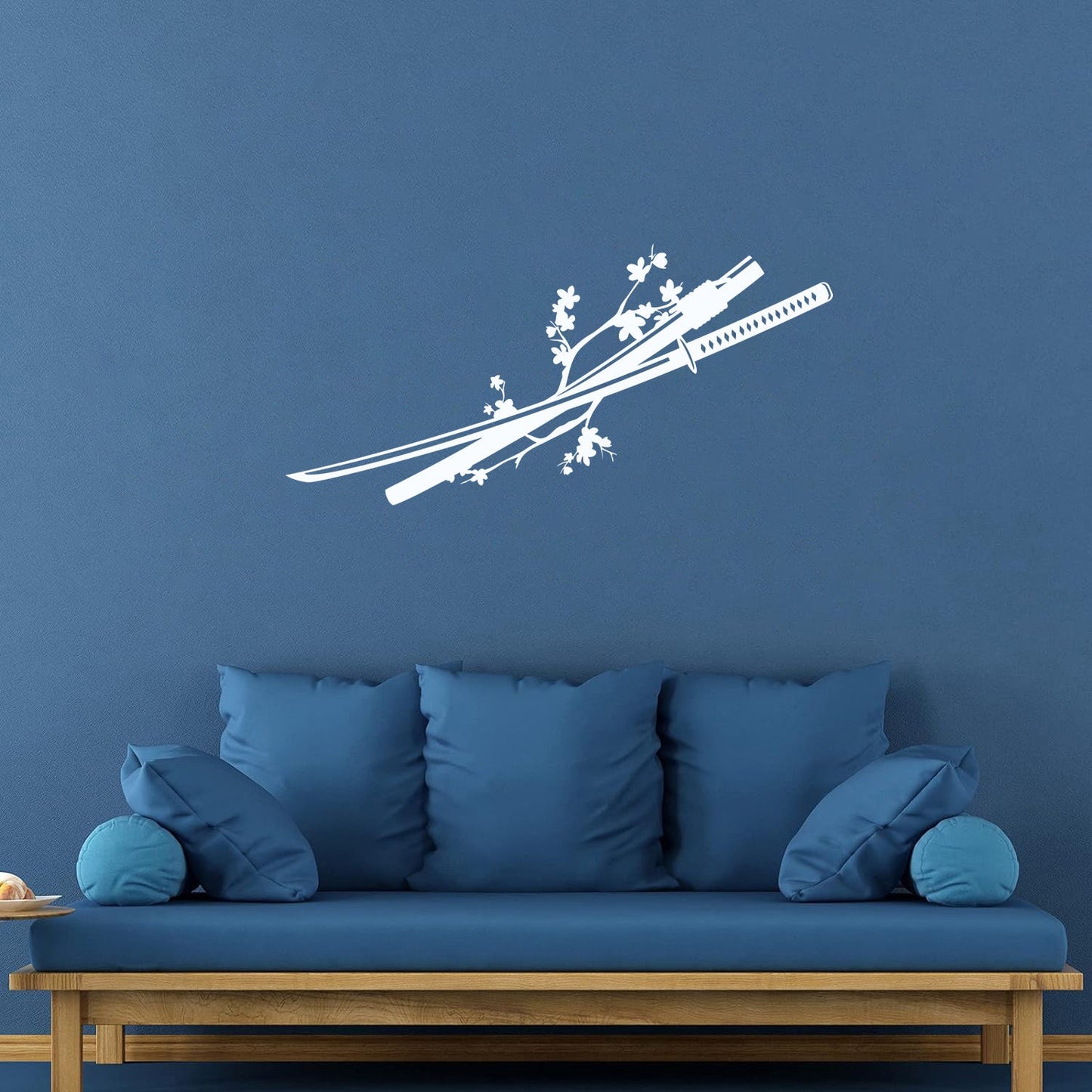 Asian Japanese Catana Sword Sakura Branch Flowers Wall Decals Pvc Window Decals