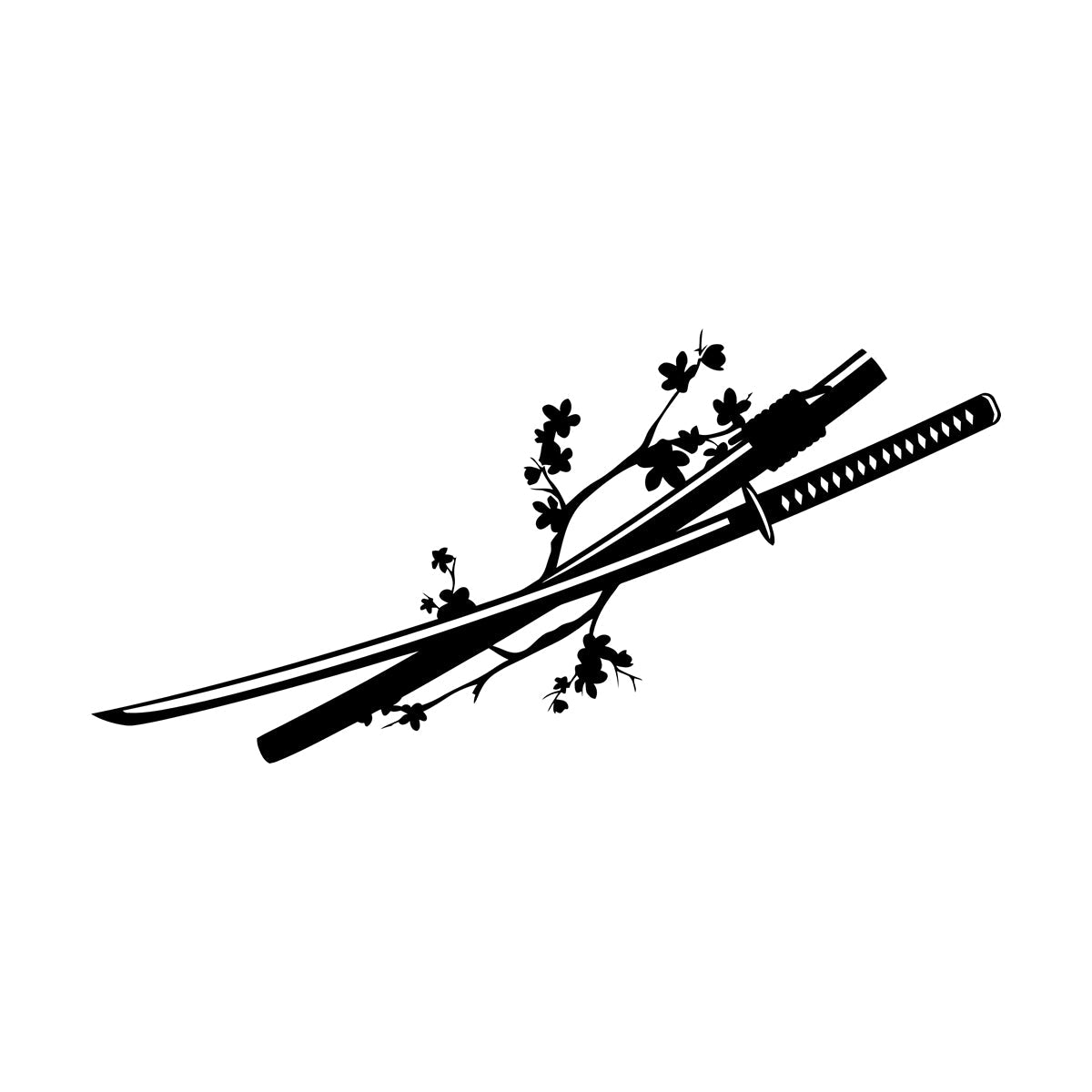 Asian Japanese Catana Sword Sakura Branch Flowers Wall Decals Pvc Window Decals