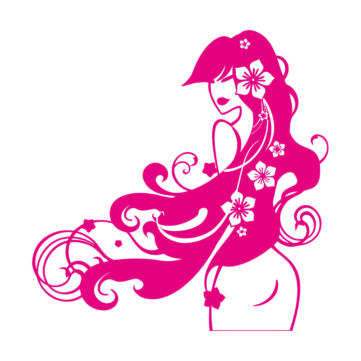 Vinyl Wall Decals Barber Beauty Salon Stylist Long Hair Flowers Self Adhesive