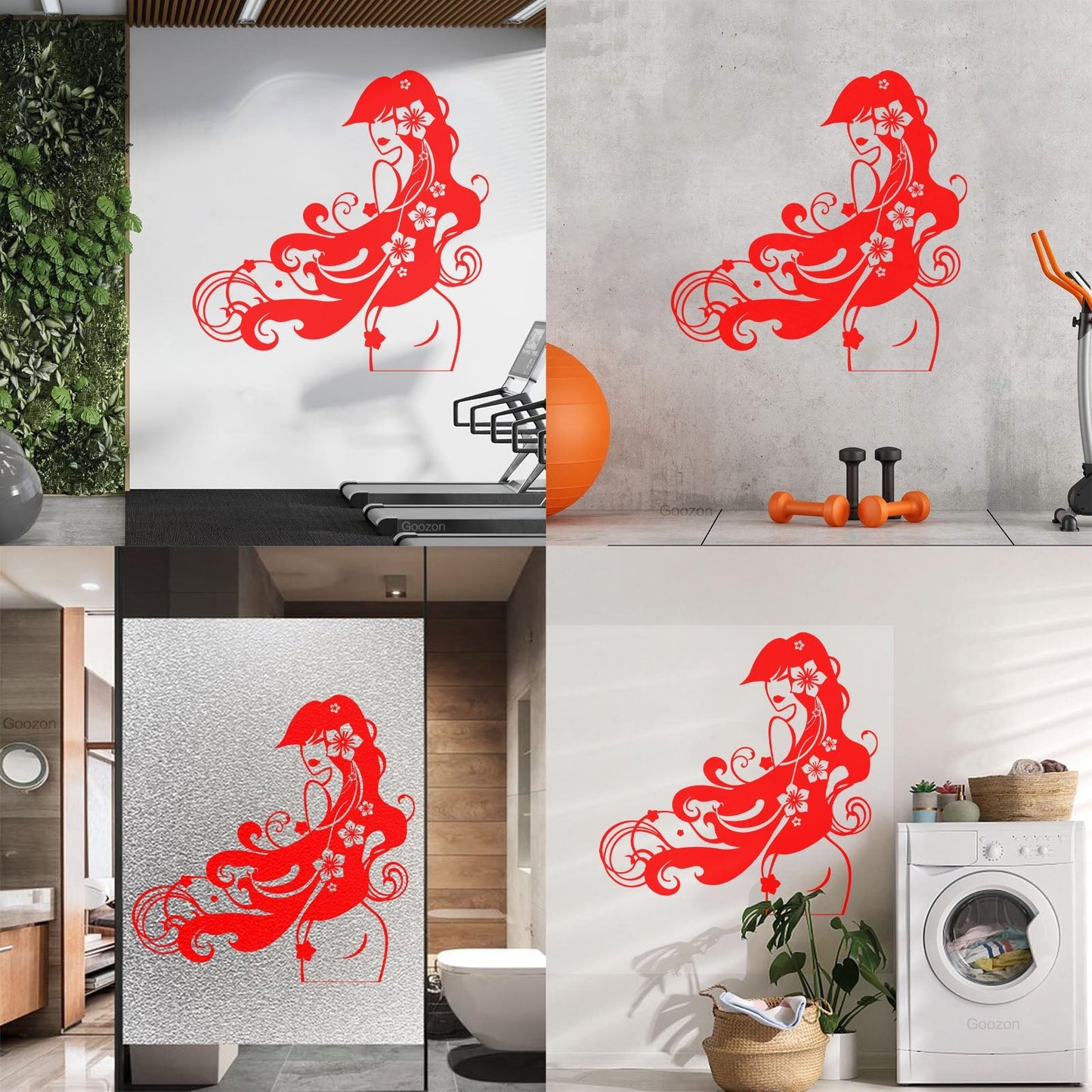 Vinyl Wall Decals Barber Beauty Salon Stylist Long Hair Flowers Self Adhesive