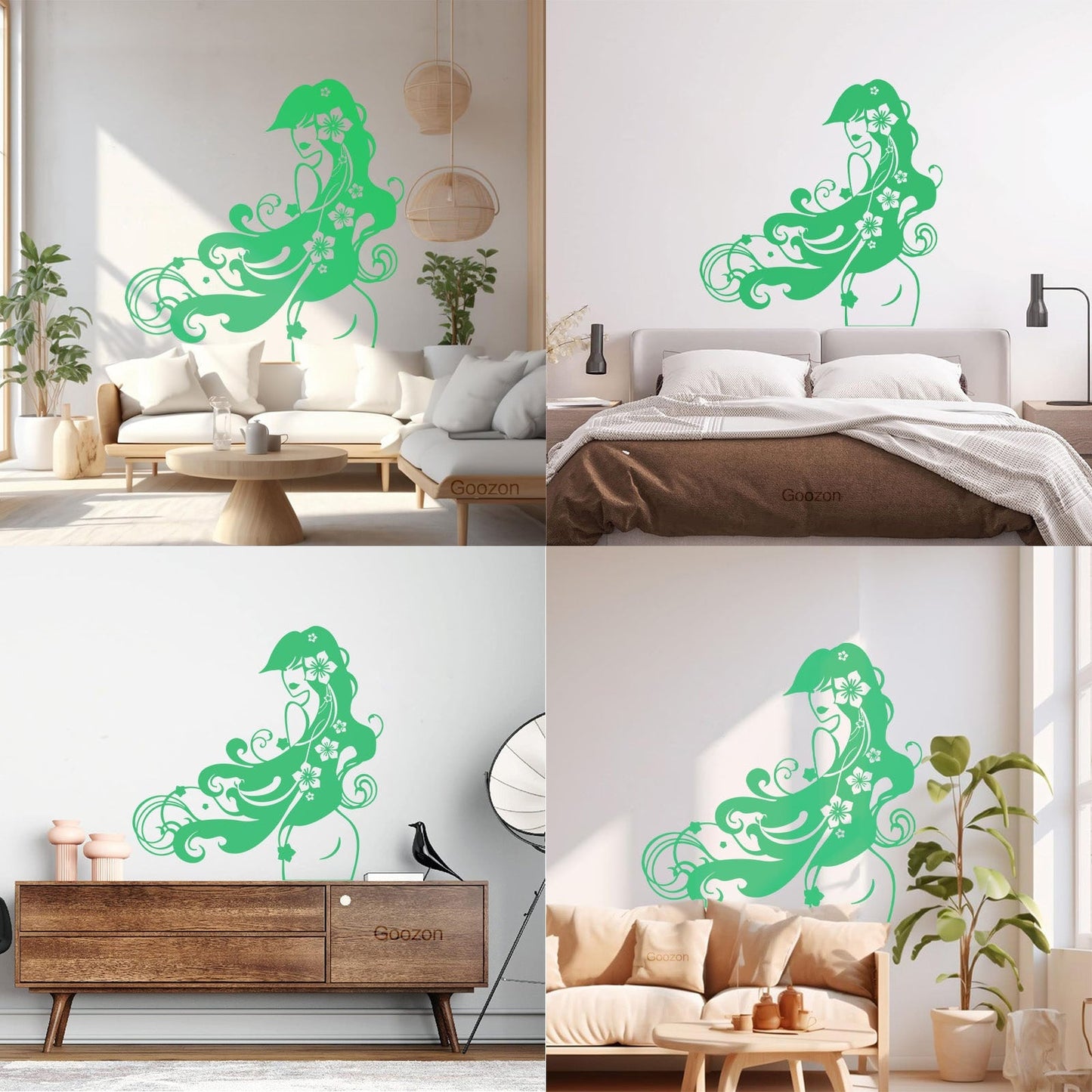 Vinyl Wall Decals Barber Beauty Salon Stylist Long Hair Flowers Self Adhesive