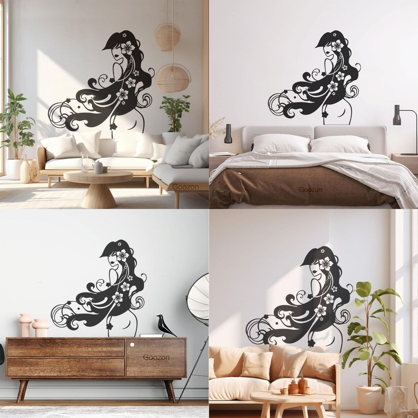 Vinyl Wall Decals Barber Beauty Salon Stylist Long Hair Flowers Self Adhesive