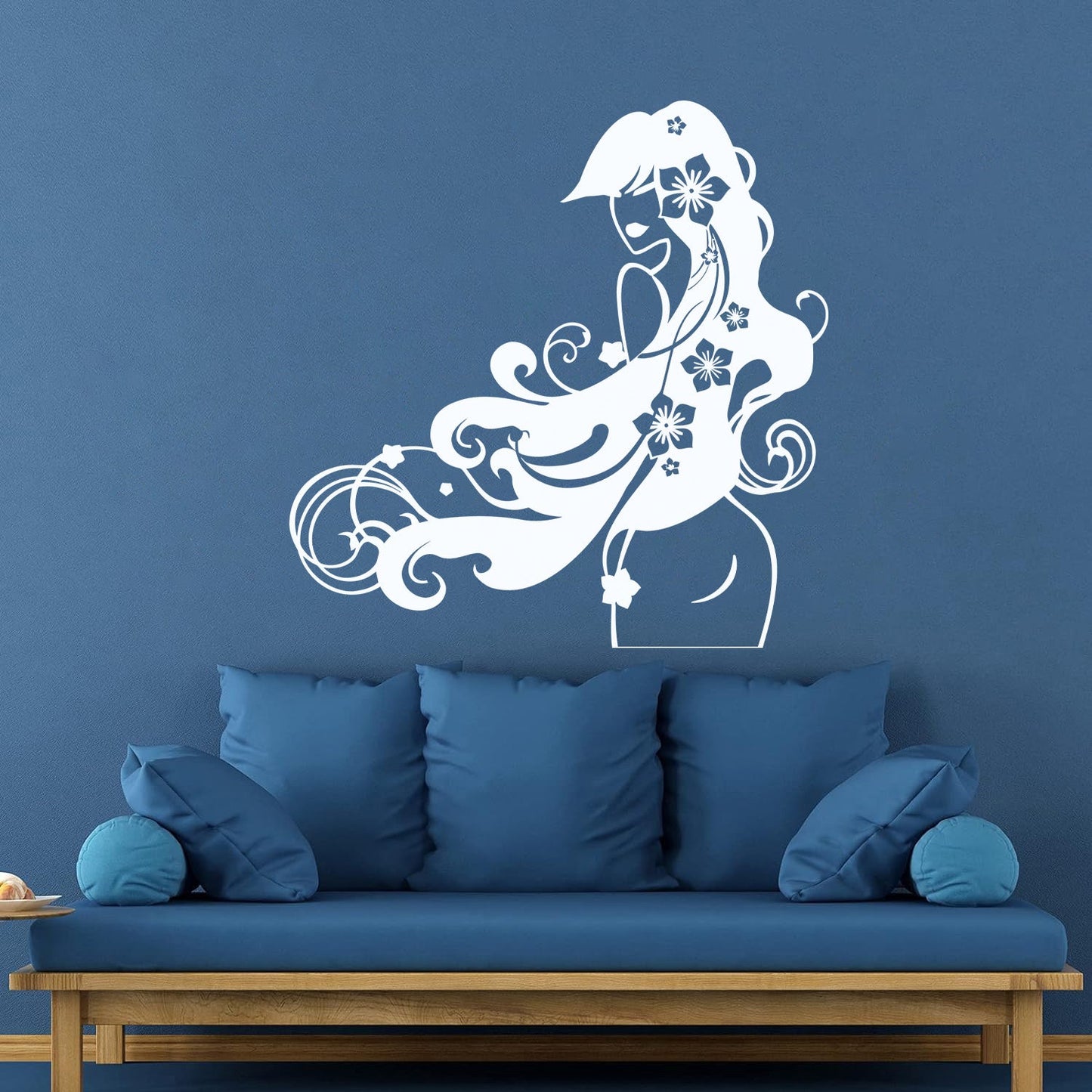Vinyl Wall Decals Barber Beauty Salon Stylist Long Hair Flowers Self Adhesive