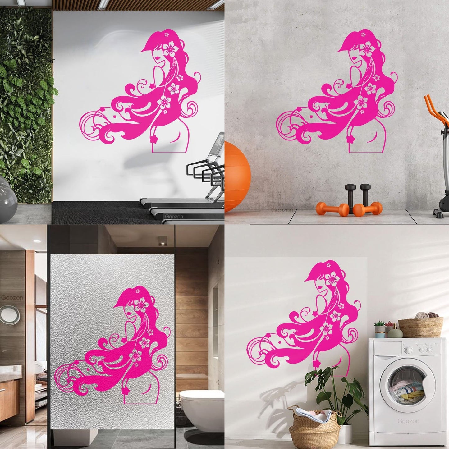 Vinyl Wall Decals Barber Beauty Salon Stylist Long Hair Flowers Self Adhesive