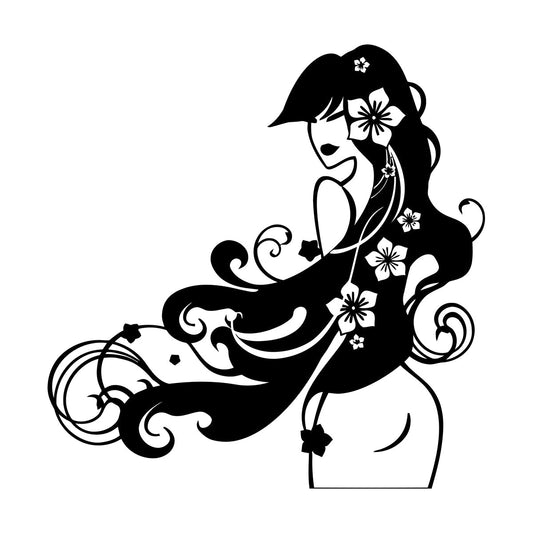 Vinyl Wall Decals Barber Beauty Salon Stylist Long Hair Flowers Self Adhesive