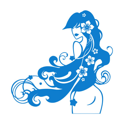 Vinyl Wall Decals Barber Beauty Salon Stylist Long Hair Flowers Self Adhesive