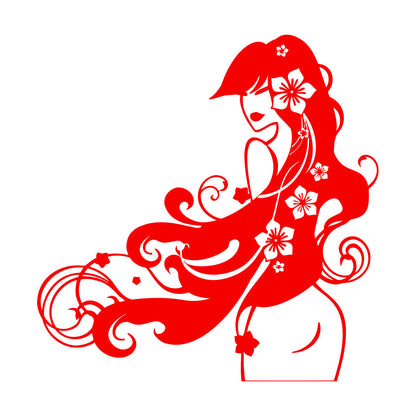 Vinyl Wall Decals Barber Beauty Salon Stylist Long Hair Flowers Self Adhesive