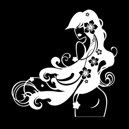 Vinyl Wall Decals Barber Beauty Salon Stylist Long Hair Flowers Self Adhesive