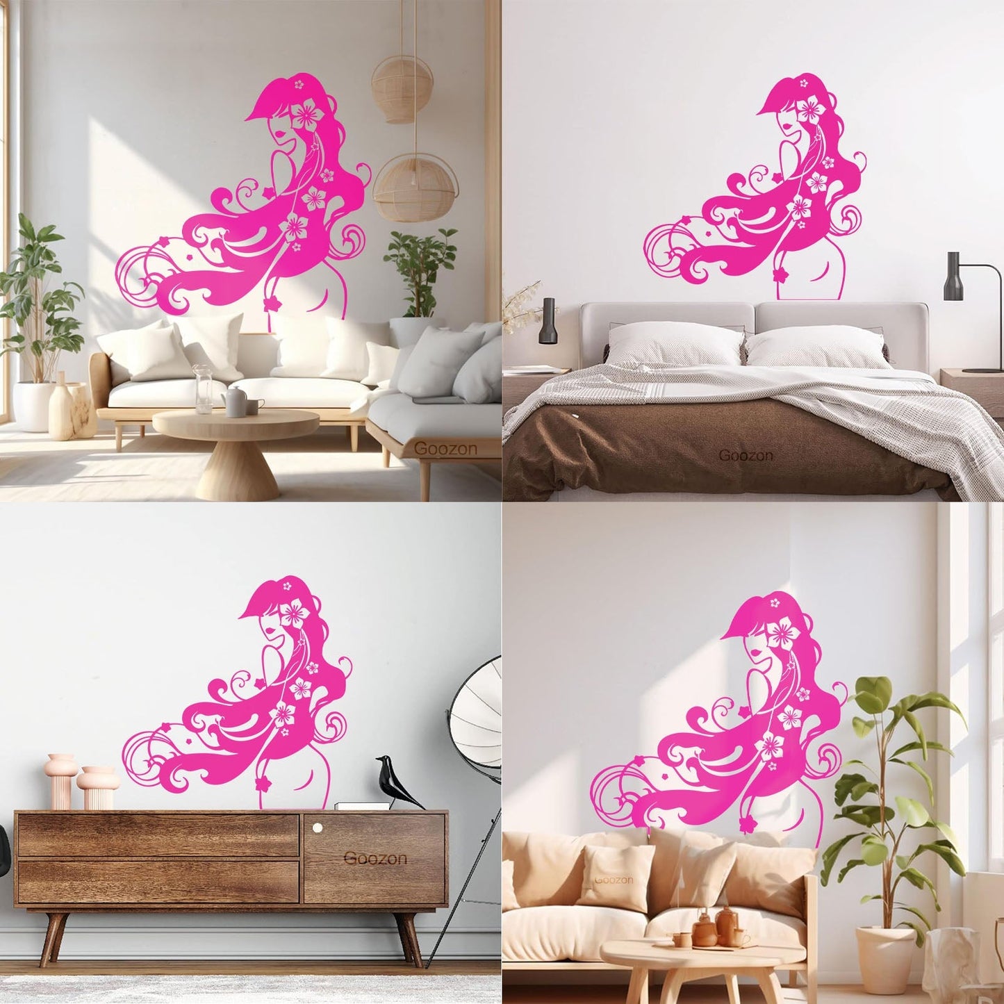 Vinyl Wall Decals Barber Beauty Salon Stylist Long Hair Flowers Self Adhesive