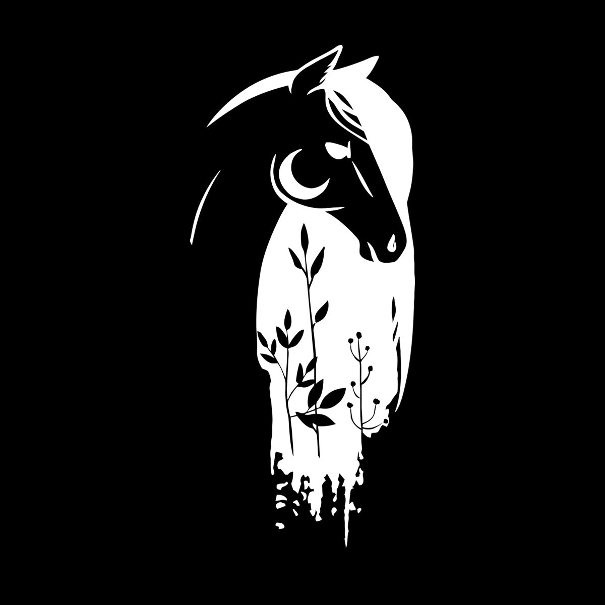 Wall Decals Beautiful Horse Head Fairytale Flowers Glass Stickers