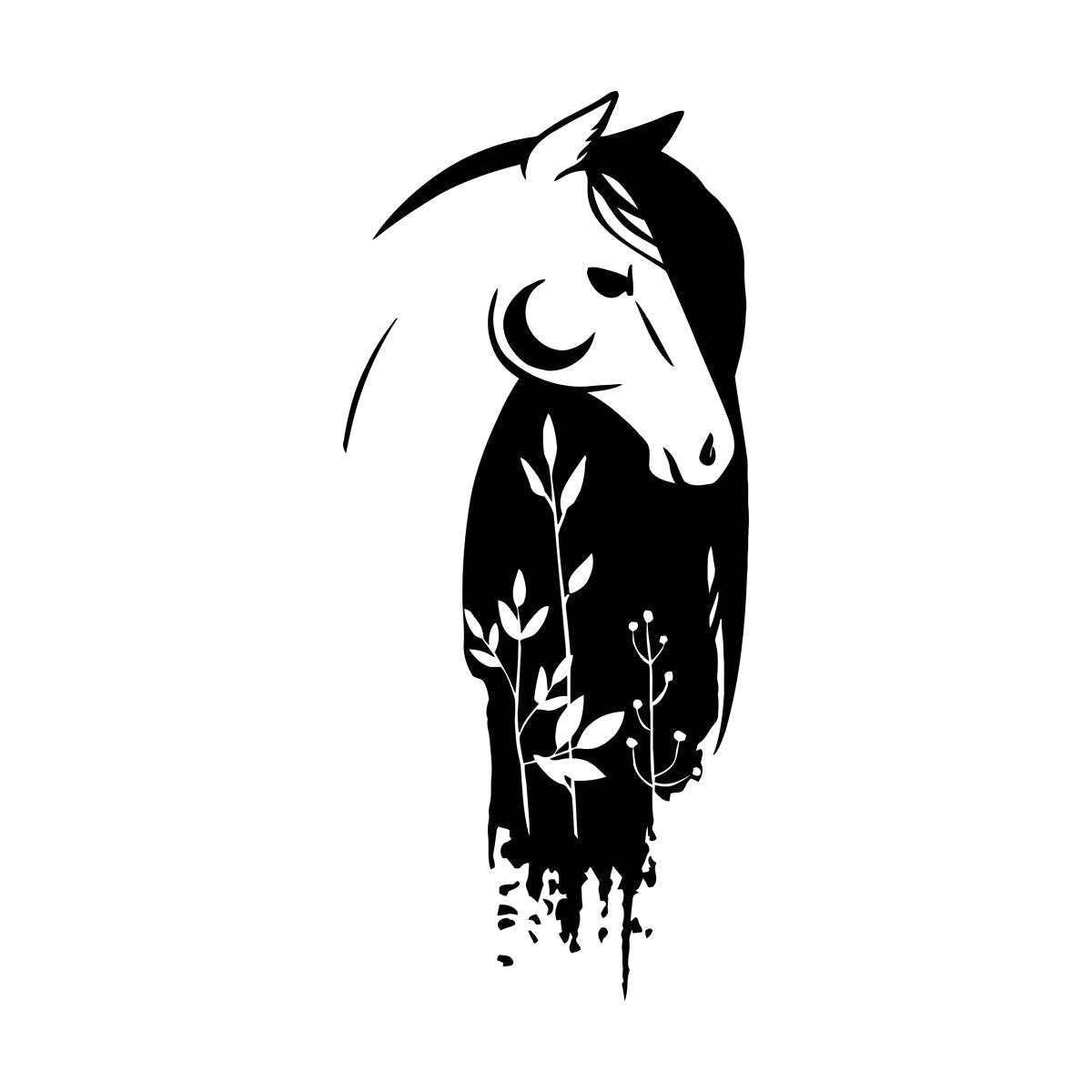 Wall Decals Beautiful Horse Head Fairytale Flowers Glass Stickers