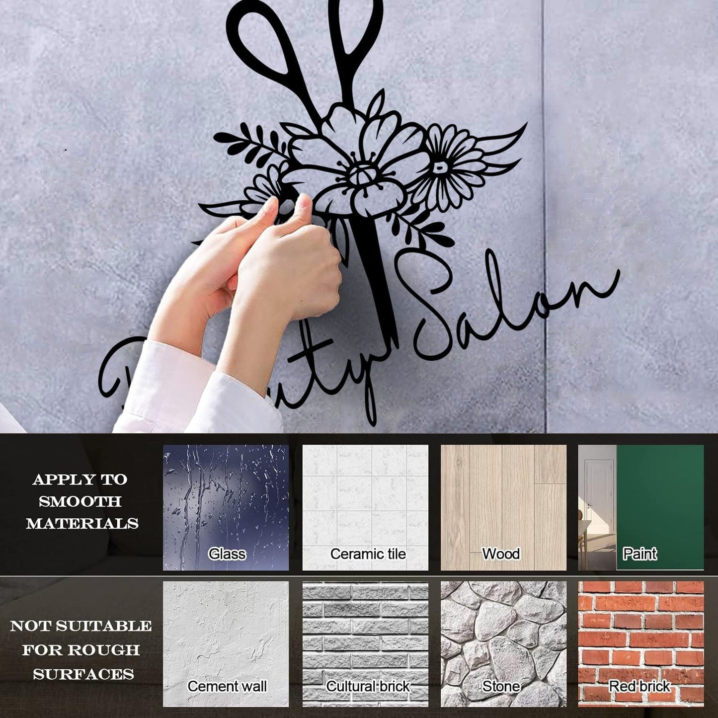 Beauty Barber Hair Salon Floral Flowers Fine Carving Decals Easy Installation