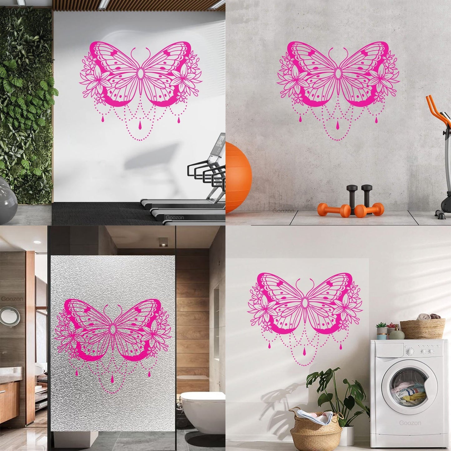 Engraving Stickers Beauty Butterfly Lily Flowers Abstract Natural Home Multiple Size Options
