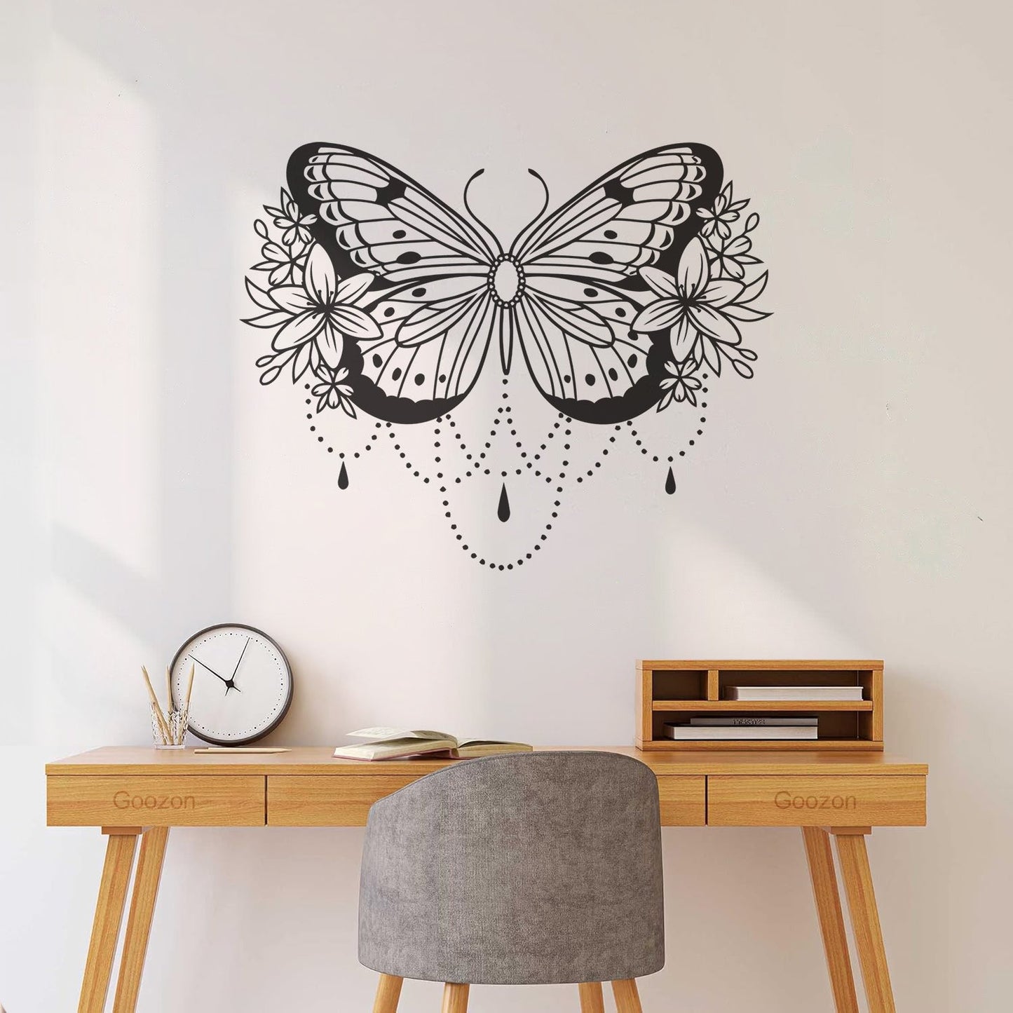 Engraving Stickers Beauty Butterfly Lily Flowers Abstract Natural Home Multiple Size Options