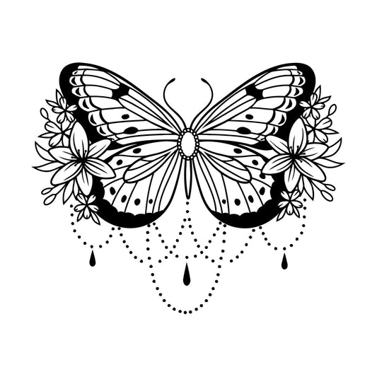 Engraving Stickers Beauty Butterfly Lily Flowers Abstract Natural Home Multiple Size Options