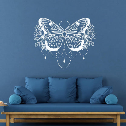 Engraving Stickers Beauty Butterfly Lily Flowers Abstract Natural Home Multiple Size Options