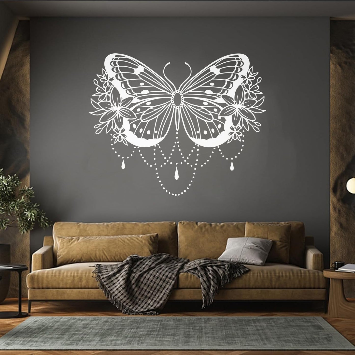 Engraving Stickers Beauty Butterfly Lily Flowers Abstract Natural Home Multiple Size Options