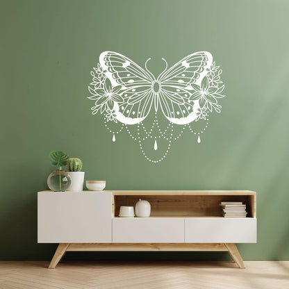 Engraving Stickers Beauty Butterfly Lily Flowers Abstract Natural Home Multiple Size Options