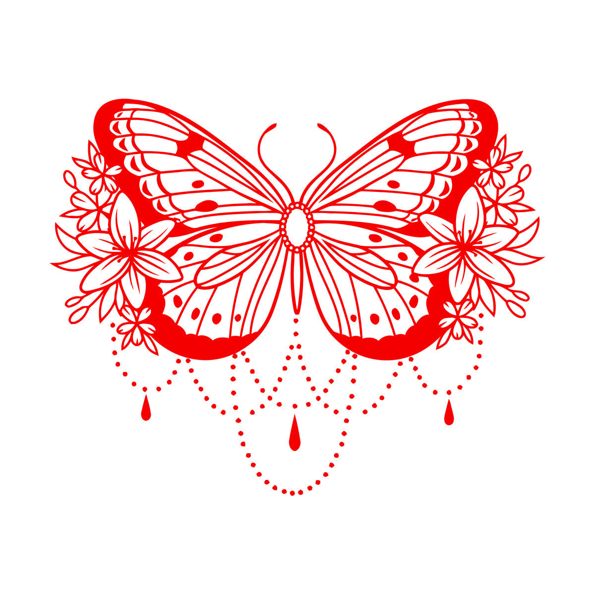 Engraving Stickers Beauty Butterfly Lily Flowers Abstract Natural Home Multiple Size Options