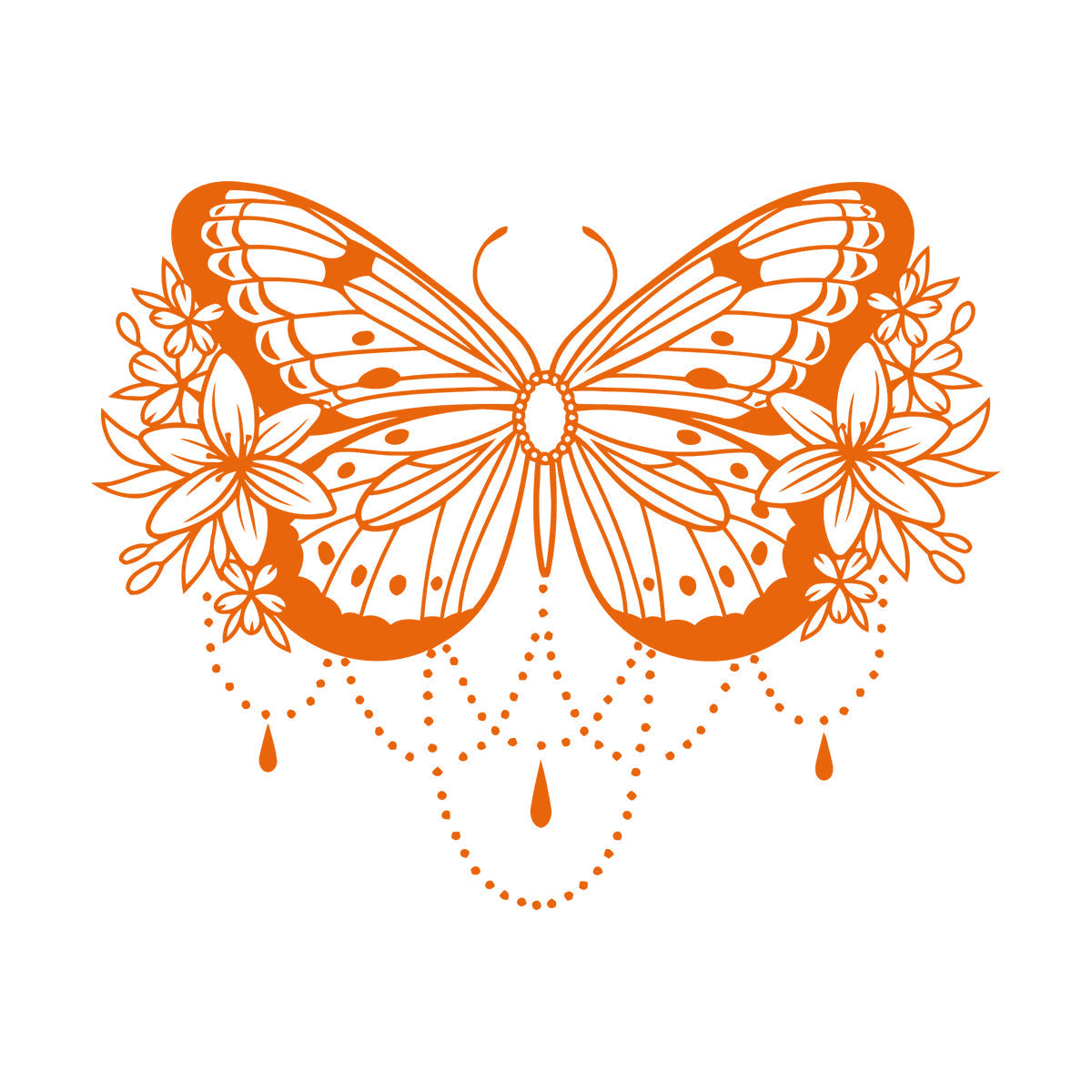 Engraving Stickers Beauty Butterfly Lily Flowers Abstract Natural Home Multiple Size Options