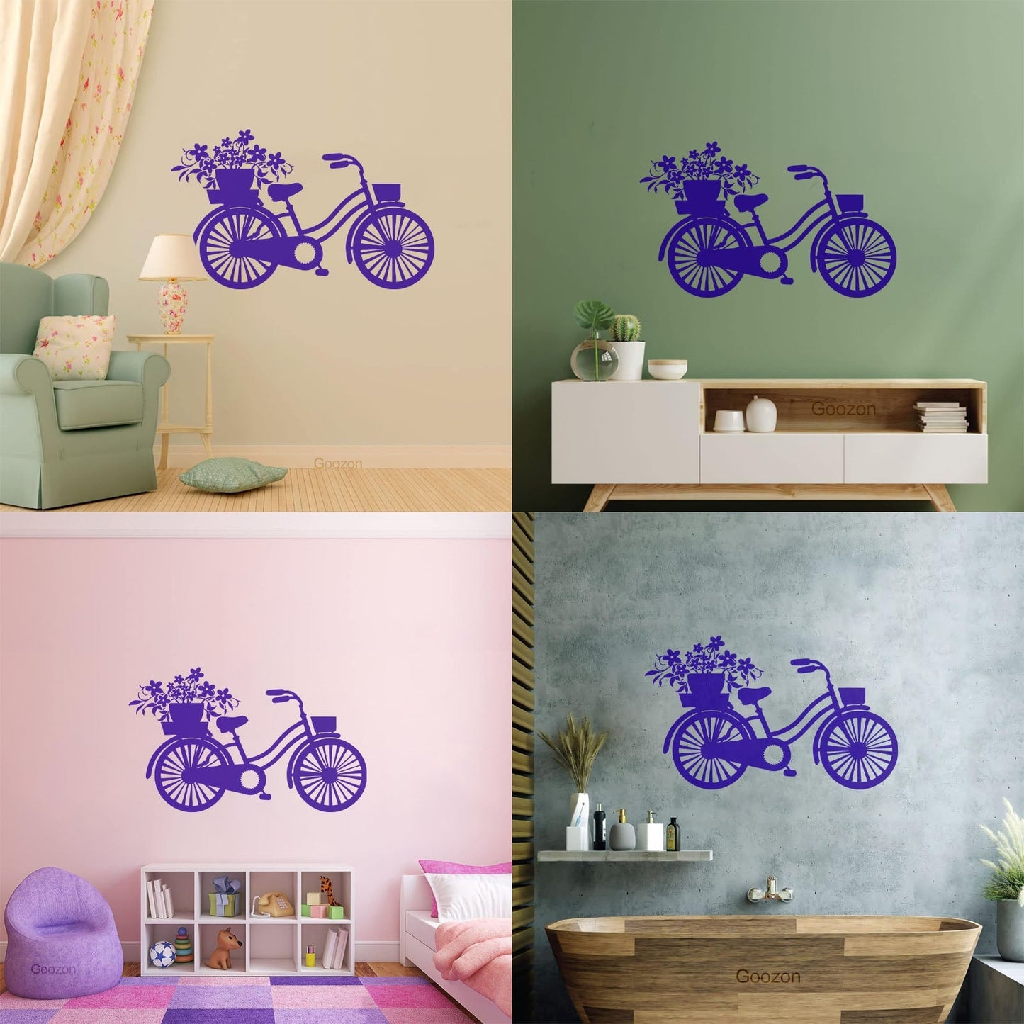 Vinyl Wall Decals Bicycle Romantic Flowers Girl Car Body Decoration