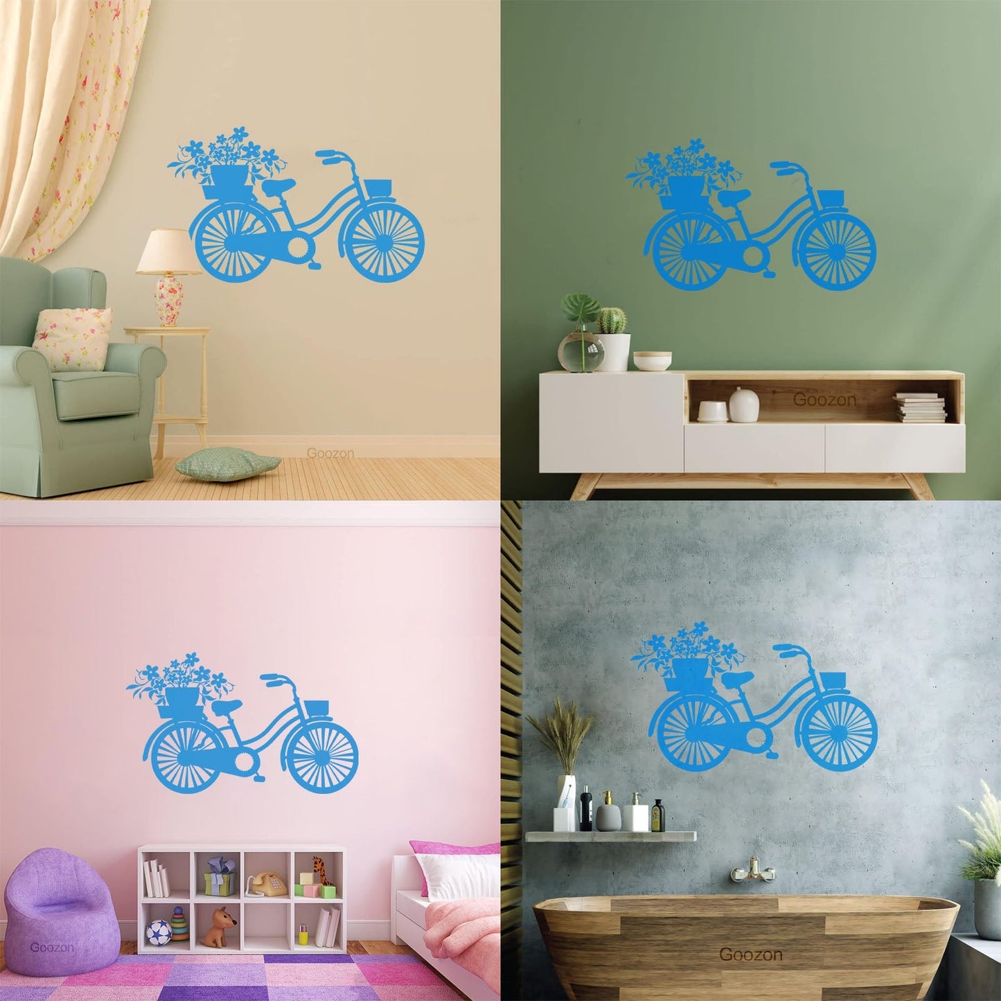 Vinyl Wall Decals Bicycle Romantic Flowers Girl Car Body Decoration