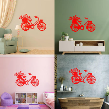Vinyl Wall Decals Bicycle Romantic Flowers Girl Car Body Decoration