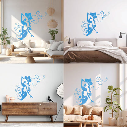 Mural And Wall Vinyl Decal Bikini Girl Hot Swimsuit Appeal Tropical Beach Style Flowers Glass Stickers