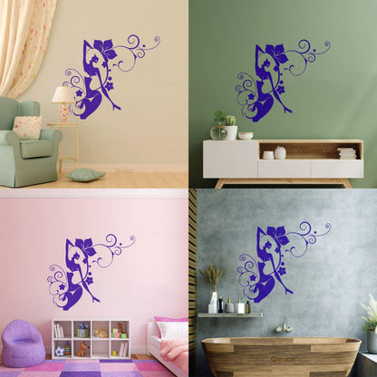 Mural And Wall Vinyl Decal Bikini Girl Hot Swimsuit Appeal Tropical Beach Style Flowers Glass Stickers