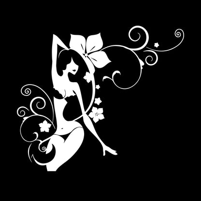 Mural And Wall Vinyl Decal Bikini Girl Hot Swimsuit Appeal Tropical Beach Style Flowers Glass Stickers