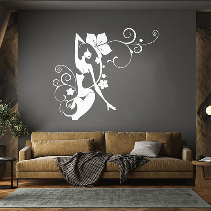 Mural And Wall Vinyl Decal Bikini Girl Hot Swimsuit Appeal Tropical Beach Style Flowers Glass Stickers