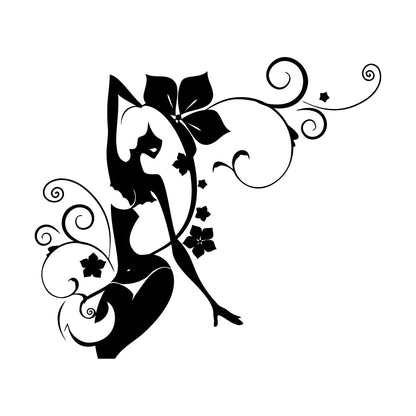 Mural And Wall Vinyl Decal Bikini Girl Hot Swimsuit Appeal Tropical Beach Style Flowers Glass Stickers