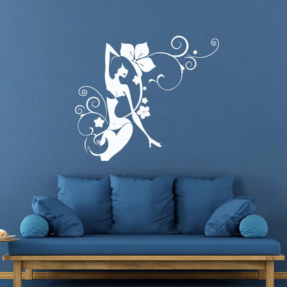 Mural And Wall Vinyl Decal Bikini Girl Hot Swimsuit Appeal Tropical Beach Style Flowers Glass Stickers