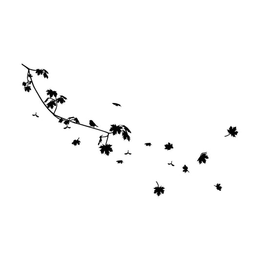 Wall Stickers Paster Paper Bird On A Maple Tree Branch Flowers Natural Store Decoration