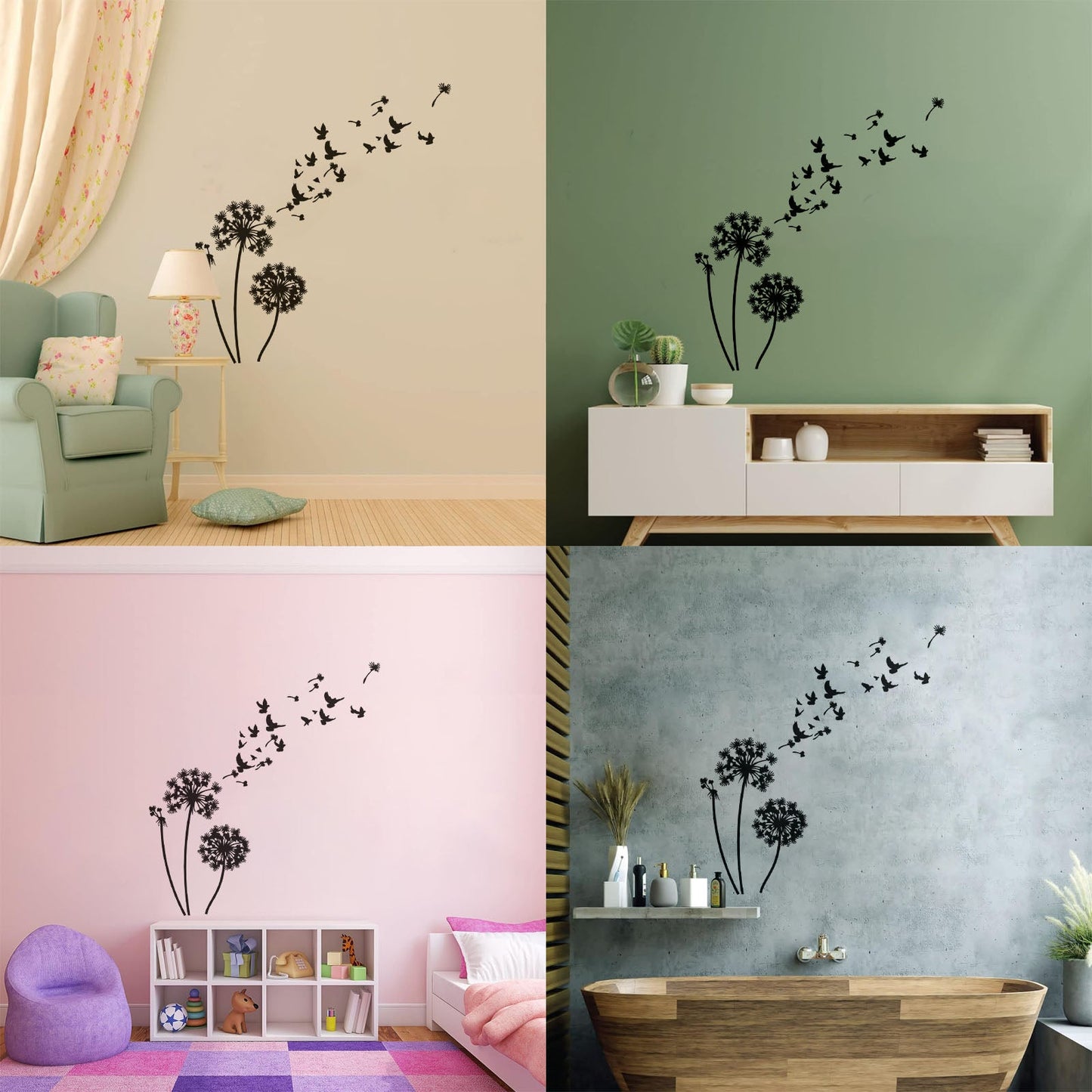 Wall Vinyl Sticker Decor Birds Dandelions Flower Garden Bedroom Tattoo Culture