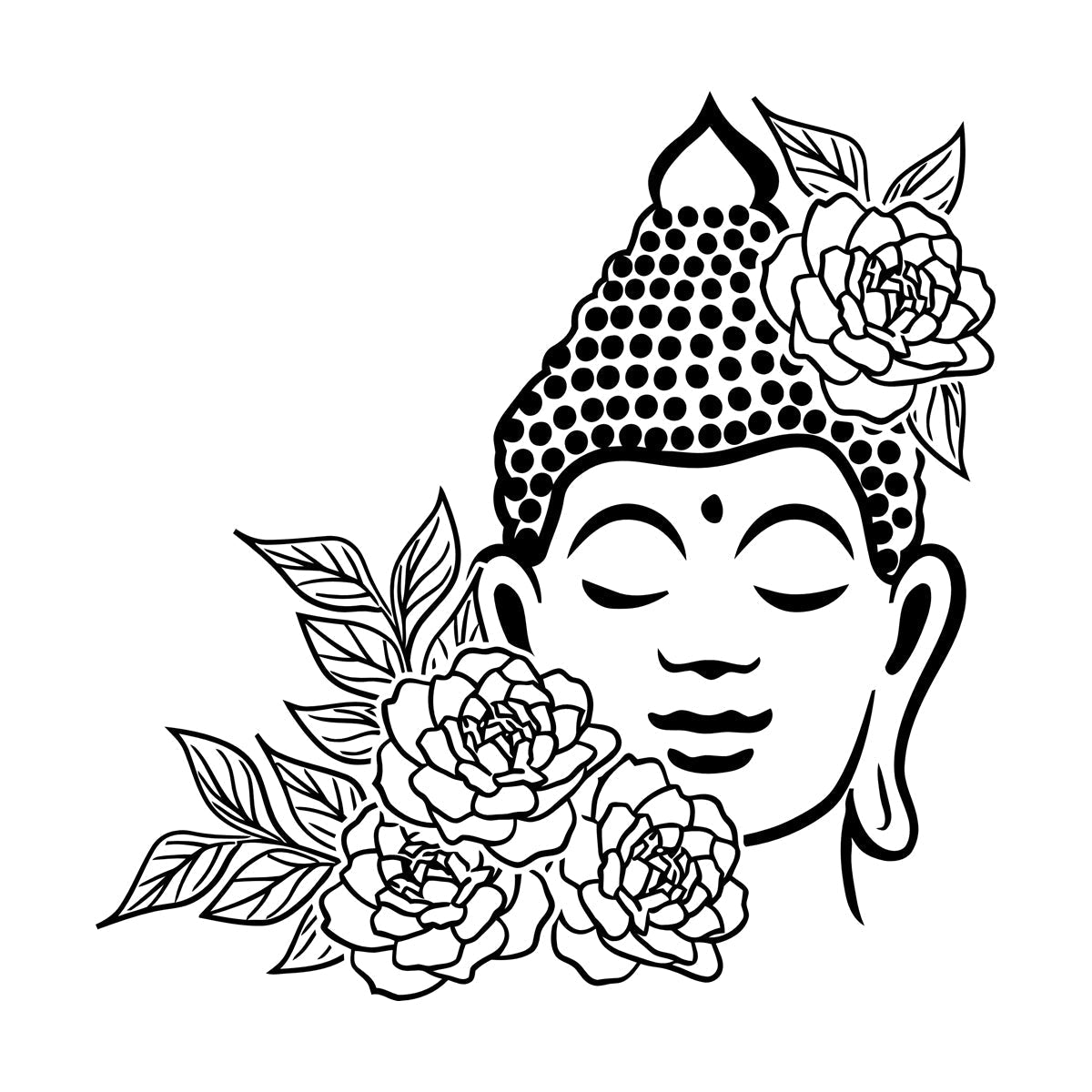 Buddha Face Drawing Flowers Meditation Zen Room Vinyl Wall Stickers It Won'T Fall Off