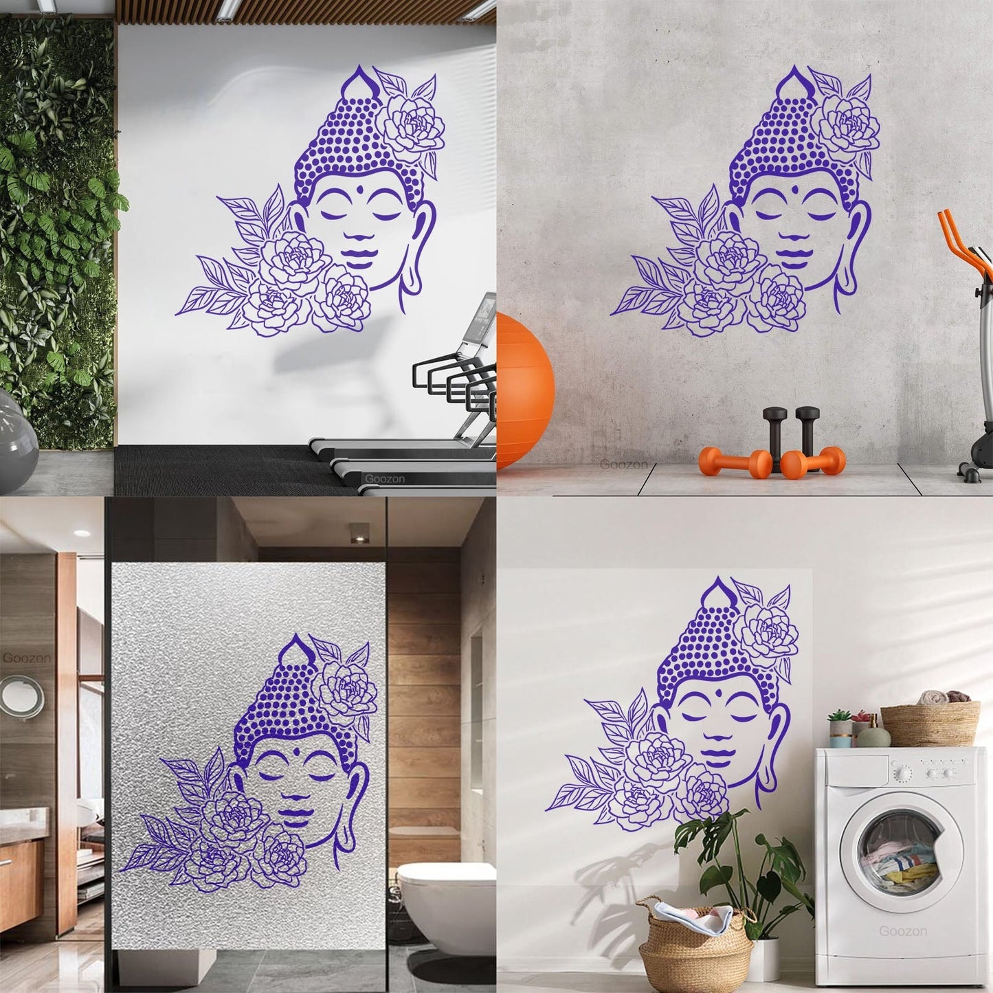 Buddha Face Drawing Flowers Meditation Zen Room Vinyl Wall Stickers It Won'T Fall Off