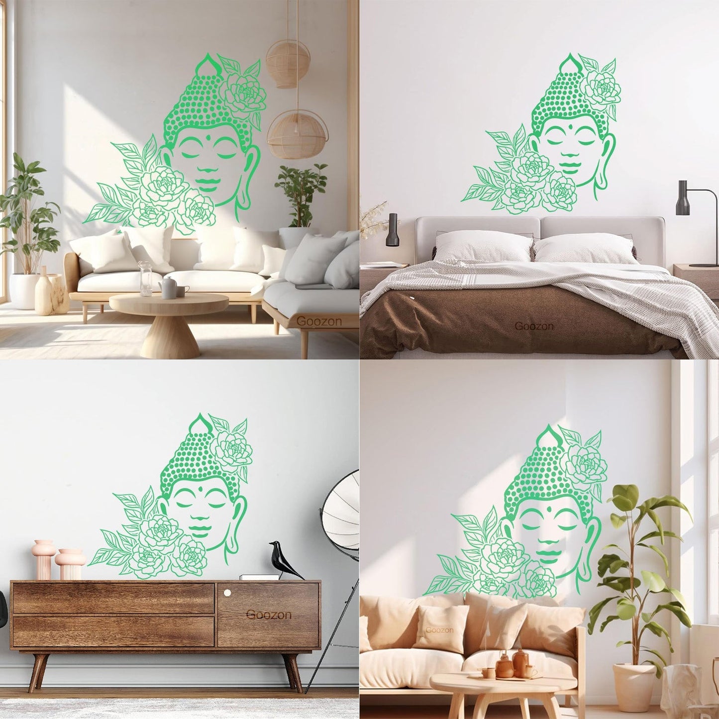 Buddha Face Drawing Flowers Meditation Zen Room Vinyl Wall Stickers It Won'T Fall Off