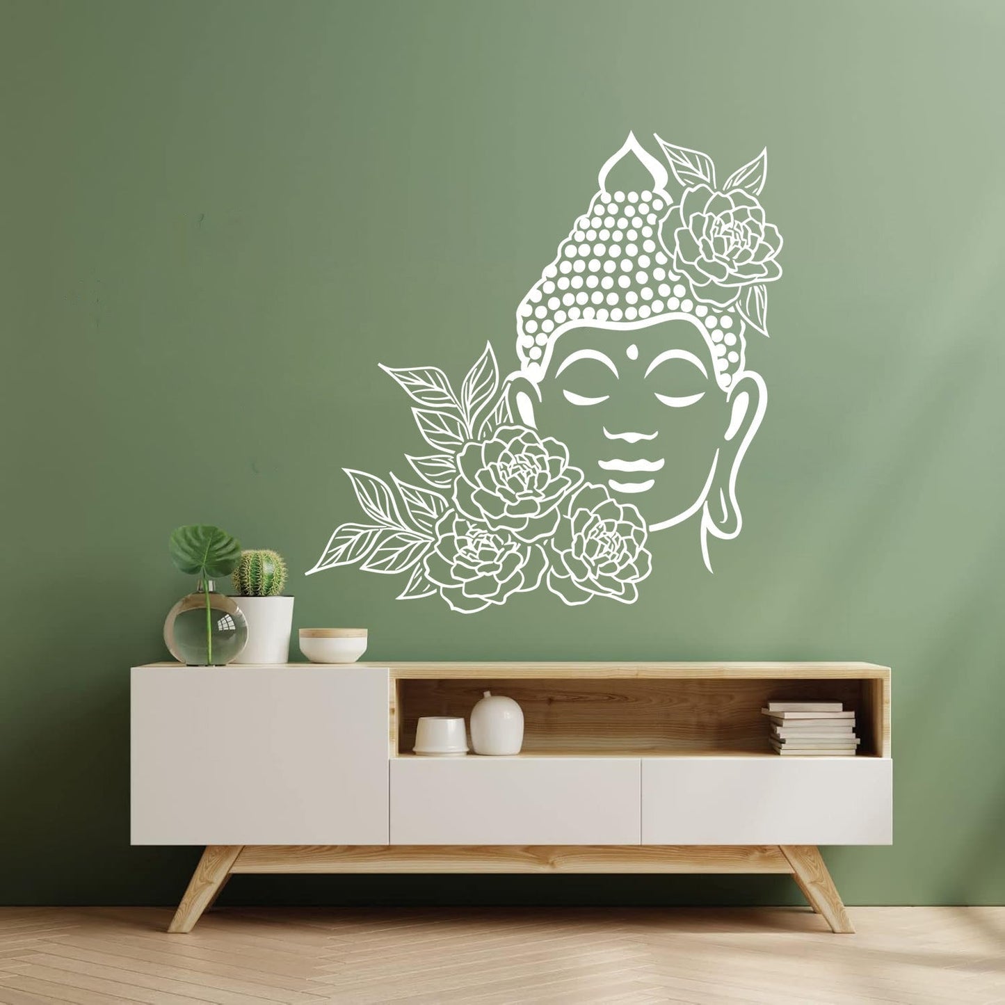 Buddha Face Drawing Flowers Meditation Zen Room Vinyl Wall Stickers It Won'T Fall Off