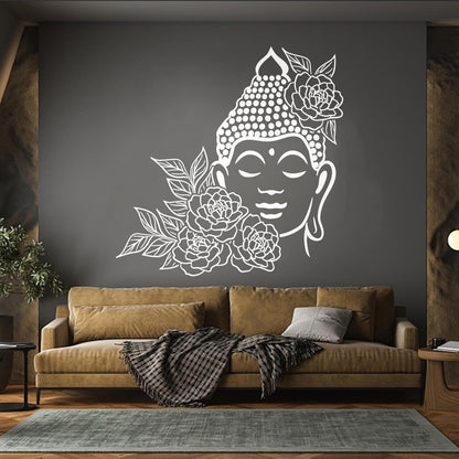 Buddha Face Drawing Flowers Meditation Zen Room Vinyl Wall Stickers It Won'T Fall Off