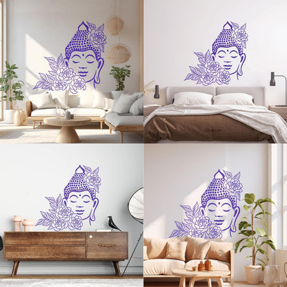 Buddha Face Drawing Flowers Meditation Zen Room Vinyl Wall Stickers It Won'T Fall Off