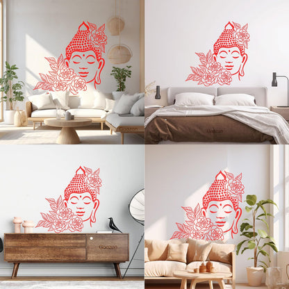 Buddha Face Drawing Flowers Meditation Zen Room Vinyl Wall Stickers It Won'T Fall Off