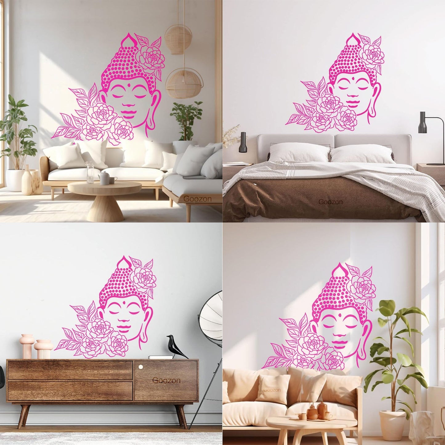 Buddha Face Drawing Flowers Meditation Zen Room Vinyl Wall Stickers It Won'T Fall Off